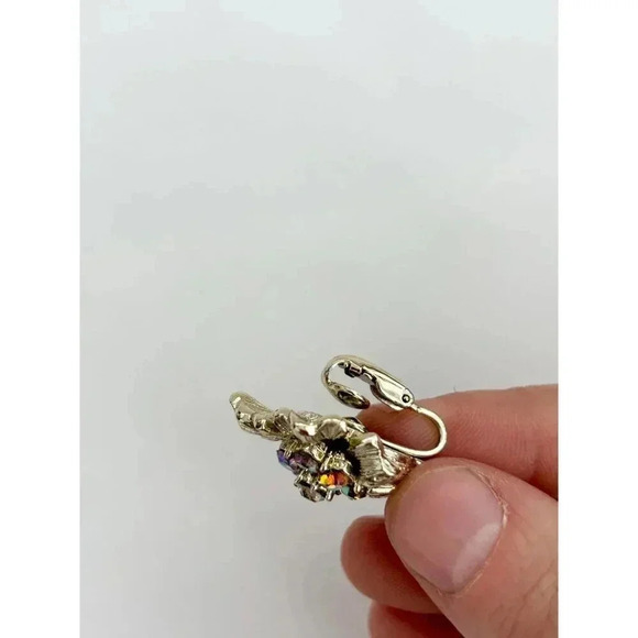 Vintage Coro Signed Gold Toned Floral MCM Iridescent Rhinestone Clip On Studs - Picture 4 of 7
